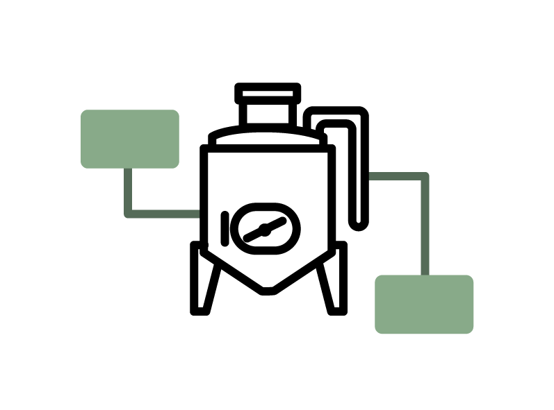 Beverage tank mixer with empty text bubbles pointing to different parts