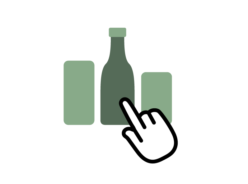 Hand cursor selecting a bottle between two cans